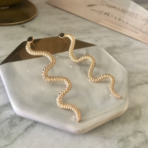 Gold Snake Chic Drop Earrings - Picture 2 of 7